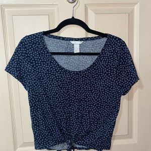H&M Cropped floral front-tie top